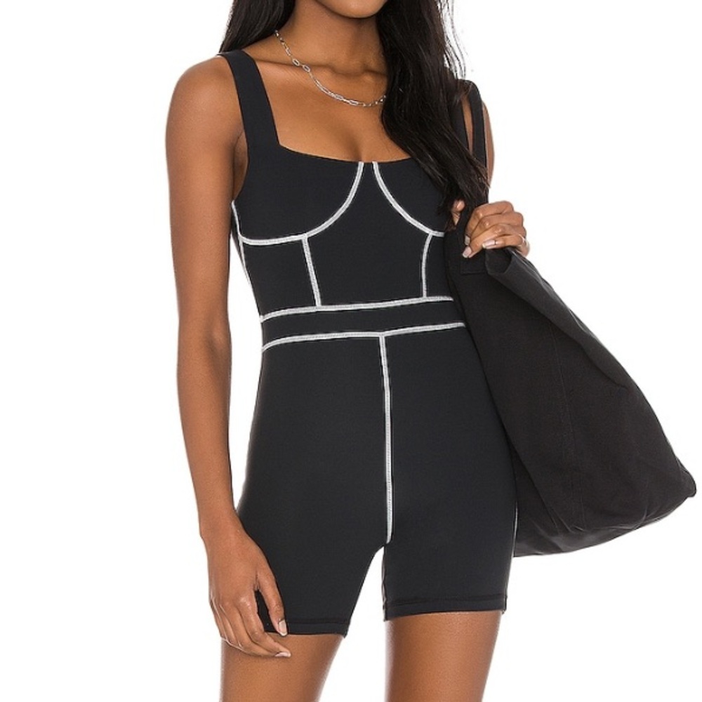 WeWoreWhat Black Romper with White Stitching